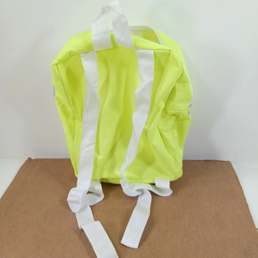 Neon Yellow Canvas Backpack with Lightning Bolt Patch and White Straps